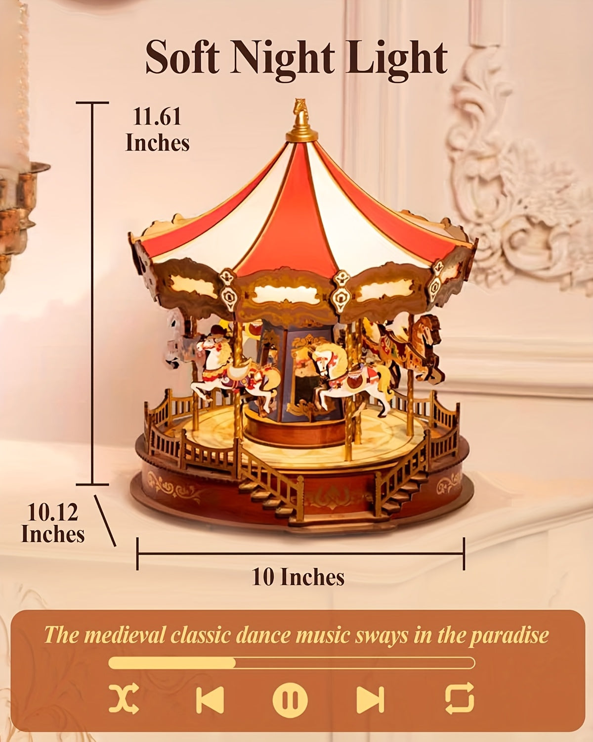 Rolife 3D Wooden Puzzle, Do-It-Yourself Carousel Music Box Model Kit, Architectural Craft Project, Hobby Home Decor Gift for Valentine'S Day
