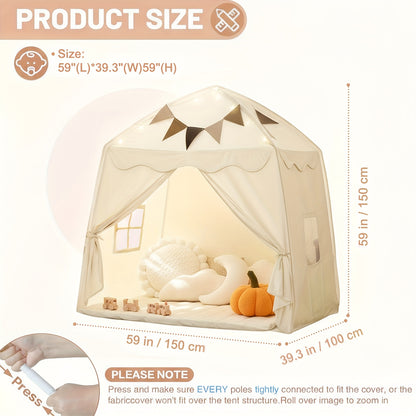 Extra Large Kids Play Tent with Flags, Portable & Foldable Teepee, Indoor Outdoor Dome Tent Playhouse, Bed Tent Bed Canopy for Boys & Girls, 59x39x59in, Toys Not Include, Christmas & Halloween