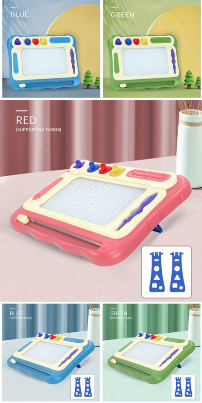 Kids Drawing Board Easel Upgraded with 4 Stamps & Paintbrush – Sturdy Legs Brackets Early Learning Art Toy for Toddlers Boys Girls Ages 3-8 Birthday Easter Christmas Gift Blue Pink Green