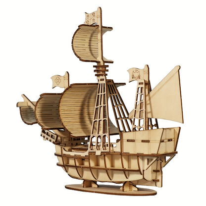 Wooden Sailboat Model Kit Ocean Theme – Handmade 3D DIY Assembly Brain Teaser Puzzle for Adults Teens, Display Ship Model, Nautical Hobbyist Gift for Birthday Christmas Thanksgiving