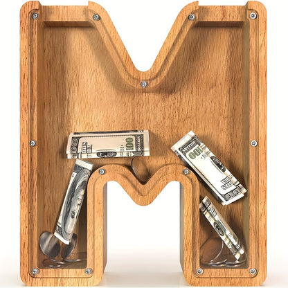 26 Wooden Letter Penny Bank, Penny Bank for Adults, Alphabet Money Bank, Safe & Durable Savings Box Coin Bank Birthday Gift