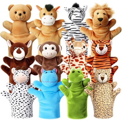 12pcs Hand Puppet Zoo Animal Plush Puppets Cute Animal Hand Puppets Plush Pretend Toys, with Tiger Lion Bear Leopard Design for Telling Story Teaching Role Play, Christmas, Halloween Special Gifts