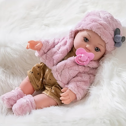 12-Inch Pink Reborn Youngsters Doll with Fluffy Bunny Ears - Soft PVC, Realistic Comfort Toy, Perfect Birthday Gift and Playmate for Boys and Girls Over Three Years Old