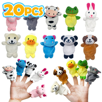 Soft Plush Animal Finger Puppets 20pcs Set with Expressive Eyes Fluffy Ears & Posable Arms, Multi-Color Mini Plush Figures for Kids Puppet Shows Birthday Party Favors Goodie Bags Gift