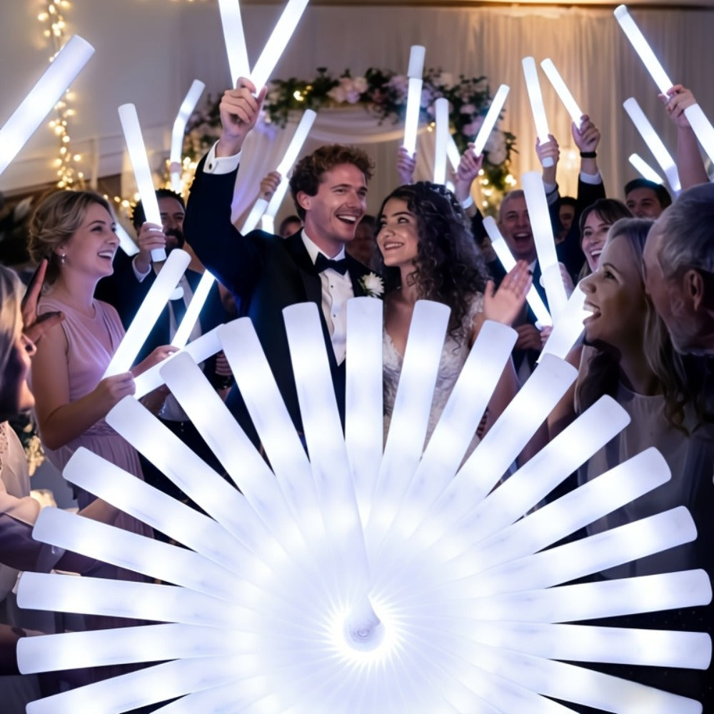 Glow Sticks Bulk Pack – White Foam Flashing Light Sticks for Party, Concert, Wedding, Halloween, Christmas, Festival, Carnival & Outdoor Camping (38, 60 or 120 Count)