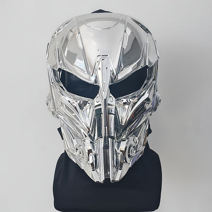 Cyberpunk Full Face Mask Breathable Anti-Fog Nylon Silver – Complete Face Covering for Halloween Carnival Rave LARP Cosplay, Sci-Fi Costume Helmet Prop, 9x8in Unisex Adults Teens