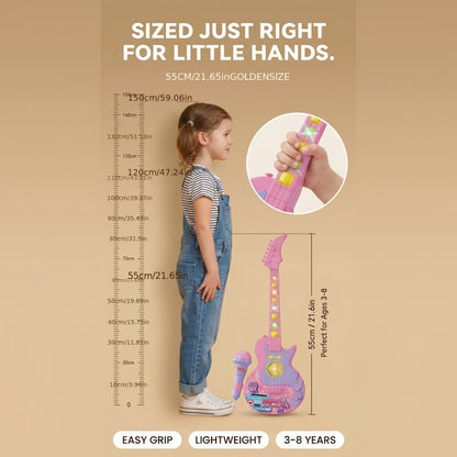 Kids Electric Guitar Toy with Microphone, Musical Instrument Toy with Light And Sound, Guitar for Toddlers 3-8, Birthday Gift for Boys Girls