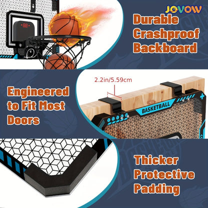 Door Basketball Hoop Set for Kids & Adults – Indoor Outdoor Mini Basketball Stand with LED Lights, Electronic Scoreboard & 4 Basketballs, Perfect Birthday & Christmas Gift for Boys and Girls