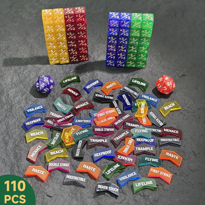 Counter Dice Set -110pcs 12mm/0.47inch 6 Sided +1/-1 Tokens Dice D20 Dices Set & M Keyword Counters Tokens for This Great Magic, TCG, Card Games Accessories