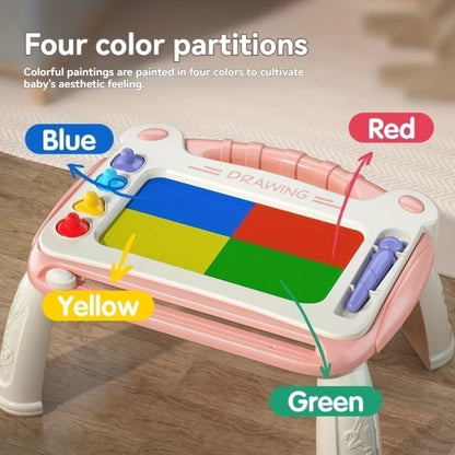 Kids Drawing Board with 4 Stamps 4 Holders and 1 Pen Educational Doodle Board Toy for Boys Girls Toddlers Learning Art Table Desk Birthday Gift