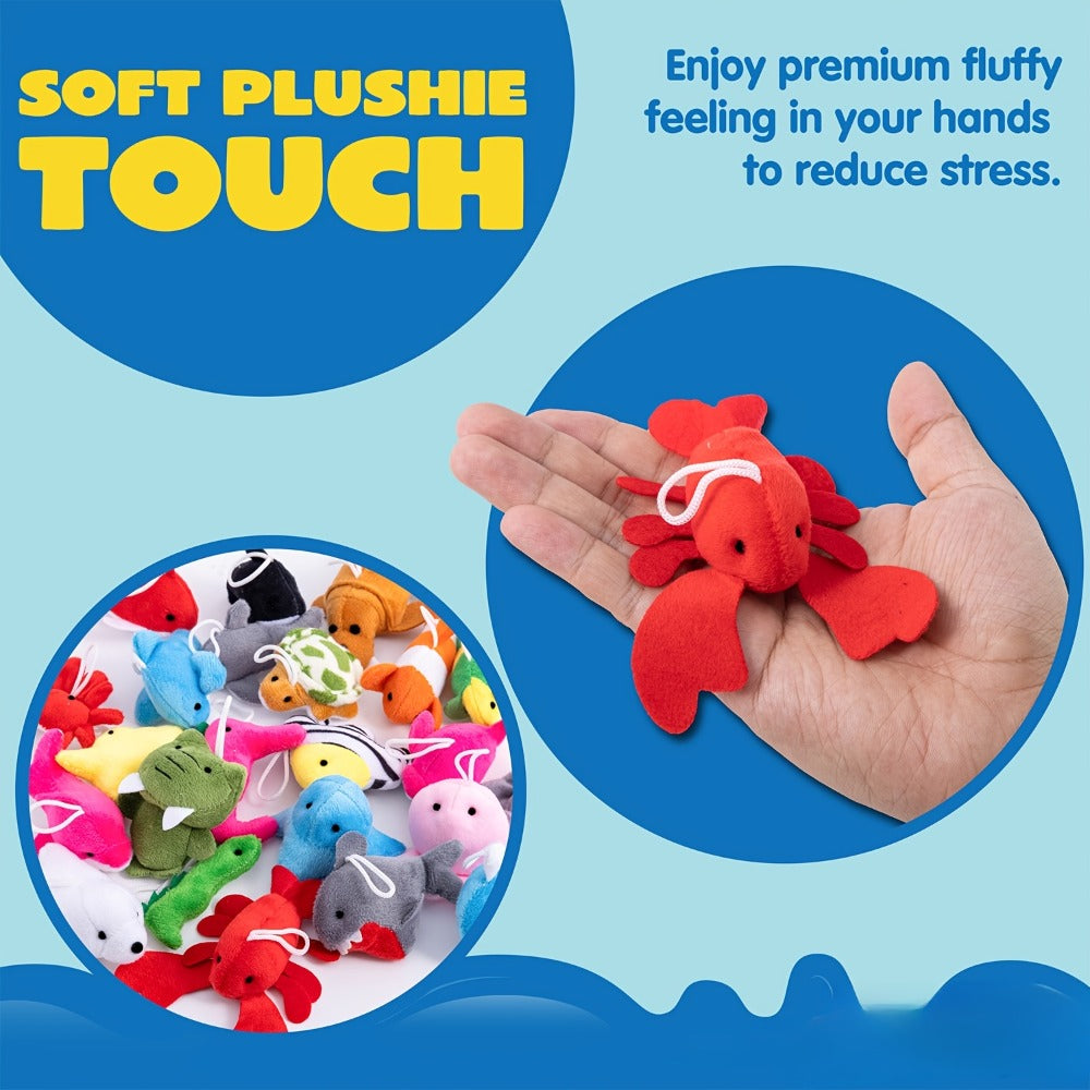 24pcs Mini Sea Animal Plush Toys Bulk Set – Stuffed Ocean Animal Keychains for Party Favors, Pinata Fillers, Goodie Bag Stuffers, Easter Basket, Classroom Prizes, Birthday Christmas Gifts for Kids