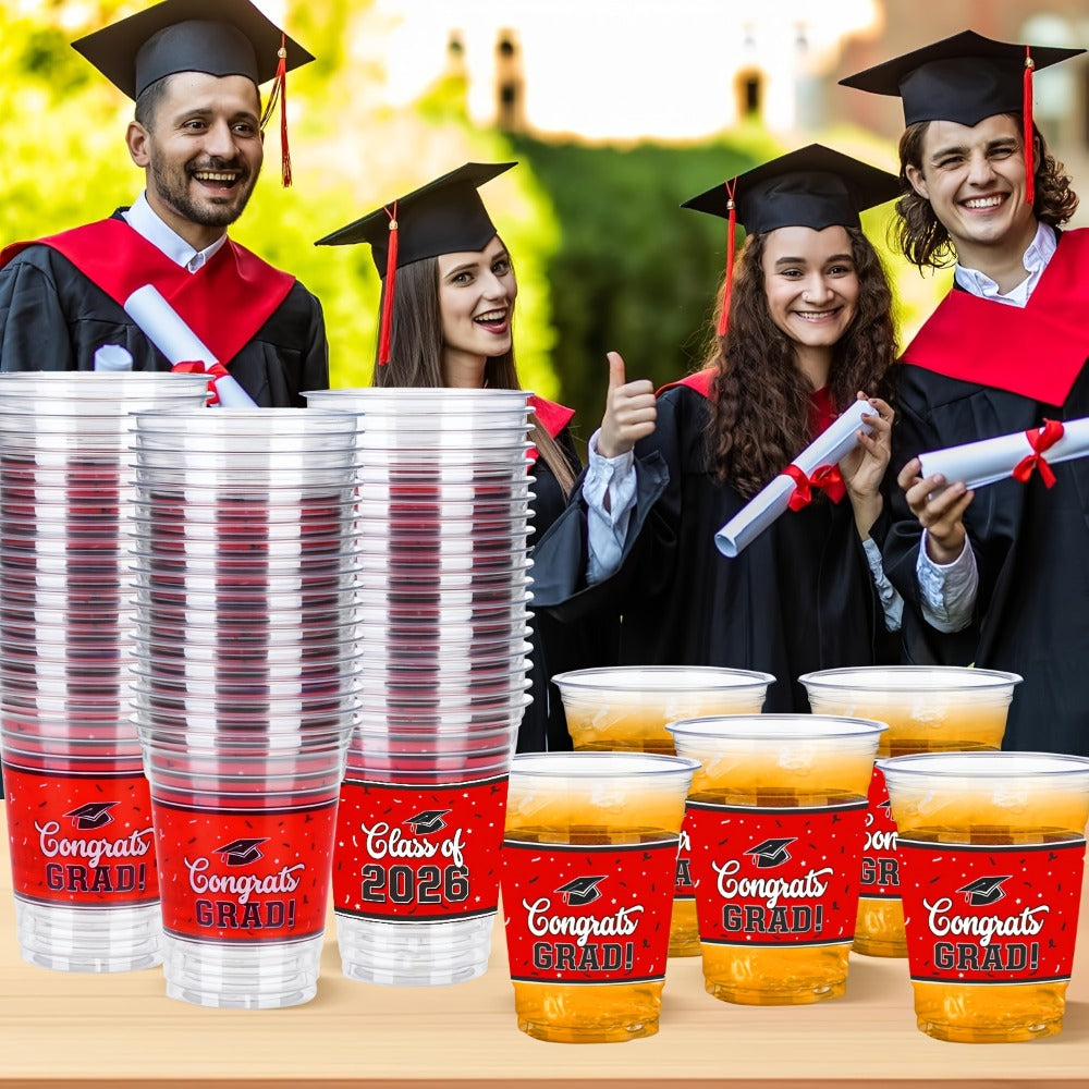 Graduation Party Plastic Mugs 100 Pack 14oz – 2026 Graduation Ceremony Cups in Multiple Colors for Graduation Parties, Celebrations & Party Essentials – Black, Red, Blue, Green, Purple & More