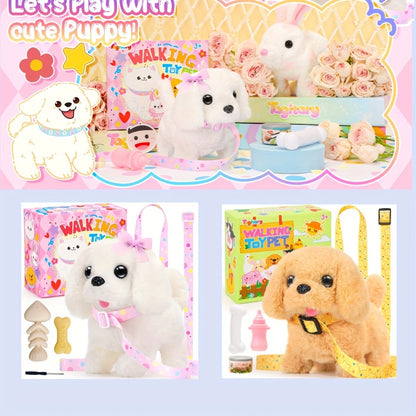 Walking Barking Dog Toy Electronic Interactive Puppy Plush with Tail Wagging Leash Bow Soft Stuffed Animal Birthday Christmas Easter Gift for Kids Girls Toddlers