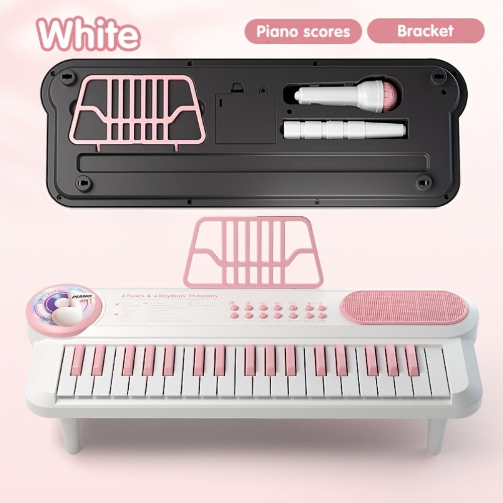 White Kids Electronic Keyboard Musical Toy, Multi-function Instrument, Beginner's Piano for Boys & Girls, Finger Music Playset, Ideal for Christmas, Halloween, Birthday Gift, USB Or AA Batteries (not Included)