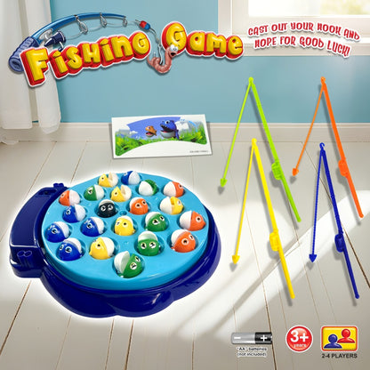 Kids Fishing Game with Rotating Board – 21 Fish & 4 Fishing Rods, Fast-Action Electronic Fishing Toy for Toddlers Ages 3+, Fun 2-4 Player Family Game, Great Birthday Gift