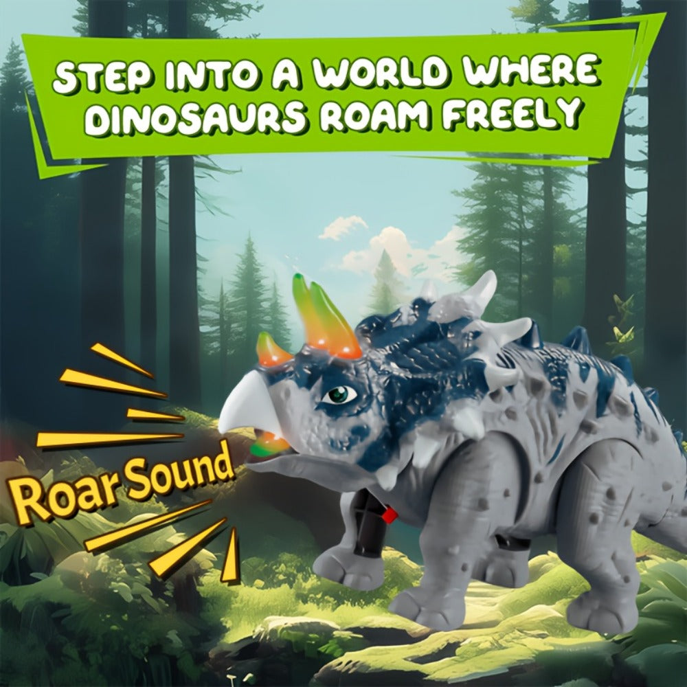 Triceratops Dinosaur Toy That Walks, Lights Up & Roars – Electric Dino Toy for Boys & Girls, Birthday Halloween Christmas Gift, Green / Gray