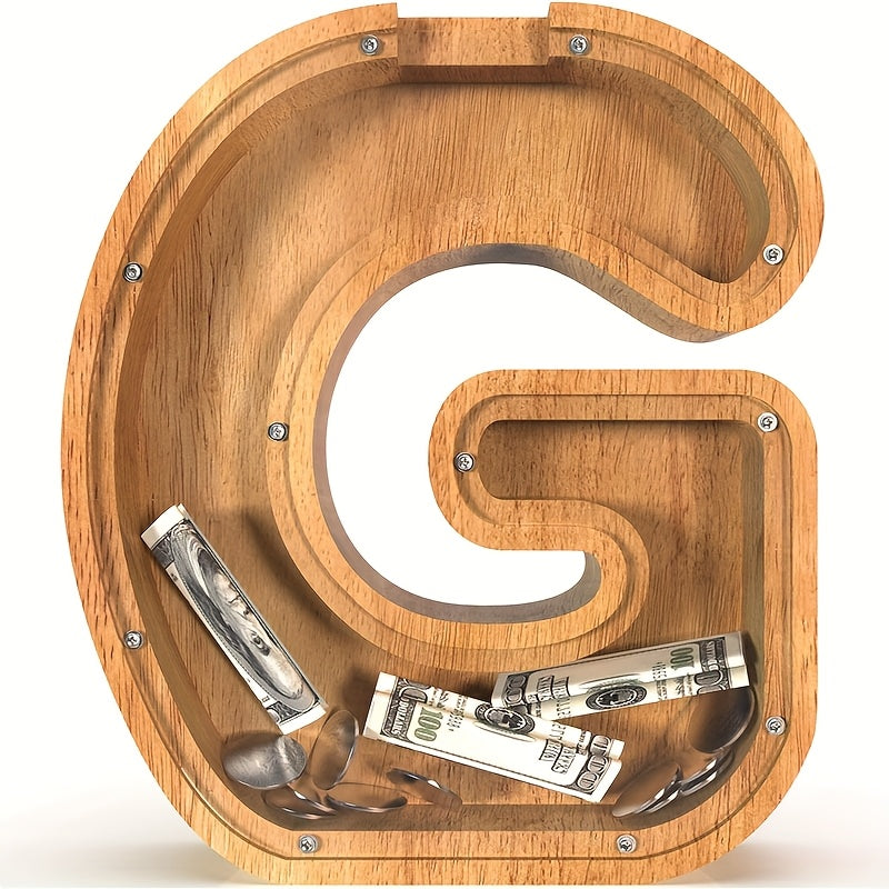 26 Wooden Letter Penny Bank, Penny Bank for Adults, Alphabet Money Bank, Safe & Durable Savings Box Coin Bank Birthday Gift