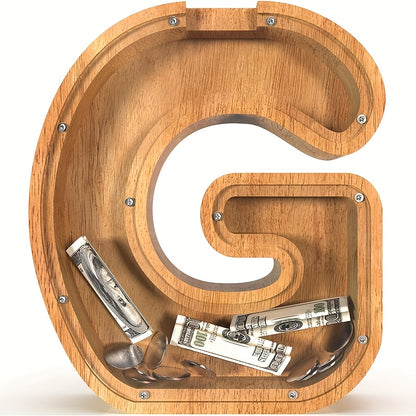 26 Wooden Letter Penny Bank, Penny Bank for Adults, Alphabet Money Bank, Safe & Durable Savings Box Coin Bank Birthday Gift
