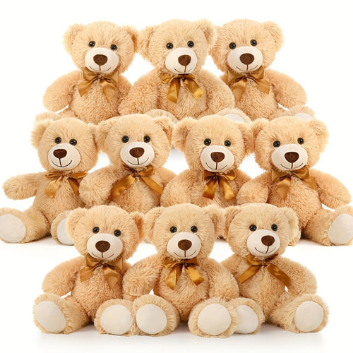Bulk Teddy Bears Set 8 Pack 11 Inch Soft Stuffed Bear Plush Toys for Baby Shower Decorations Party Favors Classroom Prizes Kids Birthday Gifts Dark Brown and Khaki
