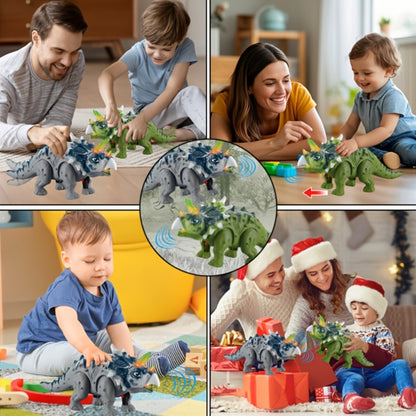Triceratops Dinosaur Toy That Walks, Lights Up & Roars – Electric Dino Toy for Boys & Girls, Birthday Halloween Christmas Gift, Green / Gray