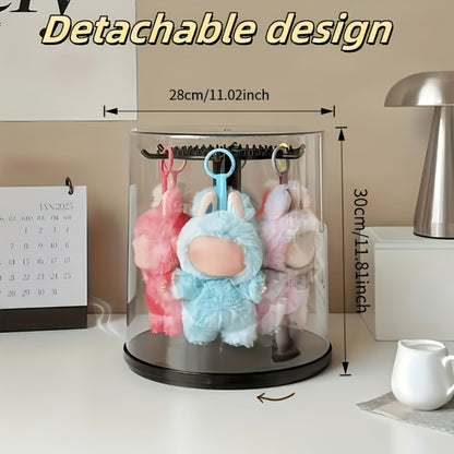 LABUBU Display Case 360 Rotating Acrylic Box with Dust Cover – Plush Toy Figure Storage Case Multi-Layer Hanging Rack for Collectible Figures Blind Box Anime, Black or White