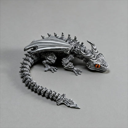 Articulated Cybernetic Dragon Statue – 3D Printed Black & White Swirl Fidget Figurine with Random Eye Color, Poseable Collectible Fantasy Art for Desktop Display, Cool Gift for Teens & Adults 14+