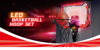 Mini Indoor Basketball Hoop, Light Up Over The Door Basketball Hoop for Kids with Scoreboard & 4 Balls, Bedroom Indoor Basketball, Basketball Toys Gifts for Boys Girls Ages 3 and UP(Red)