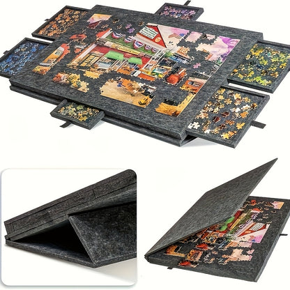 1000pcs Large Puzzle Board, 6-Drawer Classification System with Tile Storage, Foldable Jigsaw Table with Built-In Stand & Protective Cover, Portable Puzzle Organizer for Adults