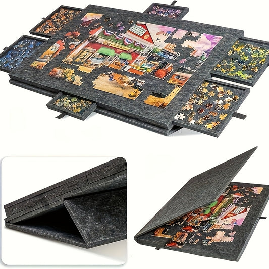 1000pcs Large Puzzle Board, 6-Drawer Classification System with Tile Storage, Foldable Jigsaw Table with Built-In Stand & Protective Cover, Portable Puzzle Organizer for Adults