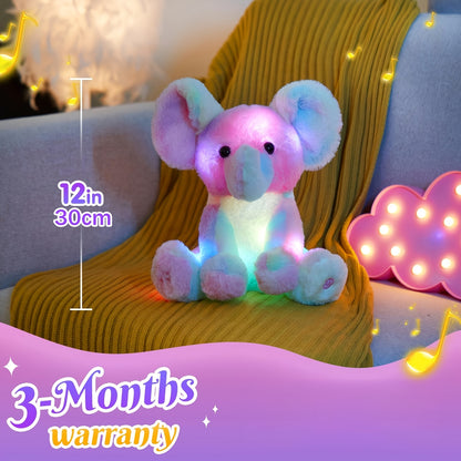12 Inch Musical Light Up Rainbow Elephant Plush Stuffed Animal(Without Batteries), LED Singing Soft Wild Animal Plush Toy with Night Light Lullaby, Birthday Kids Holiday Gift, Perfect Birthday Gift & Decor, Graduation Season Gift for Kids Boys Girls