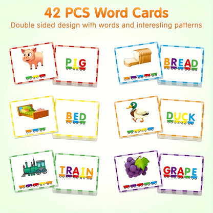 Magnetic Wooden Alphabet Train Sets, 27pcs ABC Letter Learning Toy Trains with 42pcs Flash Cards, 1 Engine, 1 Storage Bag, Kids Boys Girls Educational Toys for 3 4 5 6