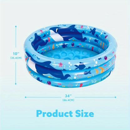Whale Inflatable Kiddie Pool 34 Inch for Toddlers & Dogs – 3-Ring Ocean Pattern Baby Pool, 90lb Capacity Portable Backyard Water Play Pit, Ball Pit Sandbox Pet Cooling Pool, Summer Birthday Gift
