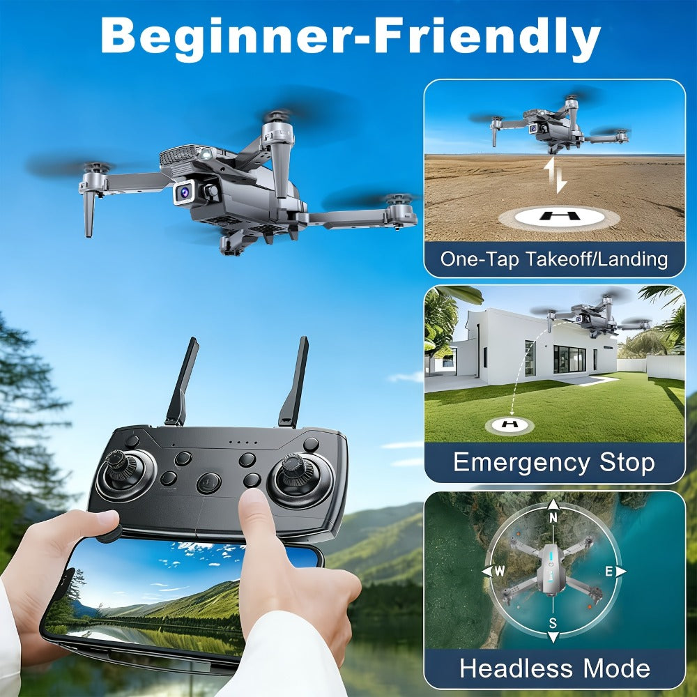 Foldable HD Camera Drone with Free Storage Bag & USB-C Charging – 3D Flips, Beginner-Friendly Aerial Photography Quadcopter for Vlogging, Outdoor Flying, Single or Dual Camera Options
