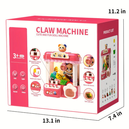 Mini Claw Machine for Kids with Lights Music Pink – Large 16.9" Arcade Claw Toy with 20 Coins 16 Plush Dolls USB Cable, Fun Birthday Christmas Gift for Girls Boys Ages 3 6 8 10+
