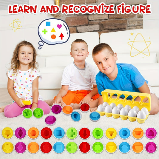 Matching Eggs Toys Color And Shape Recognition Sorter Puzzle, Toys for Easter Travel Game, Sensory Early Learning Fine Motor Skills for , Random Color