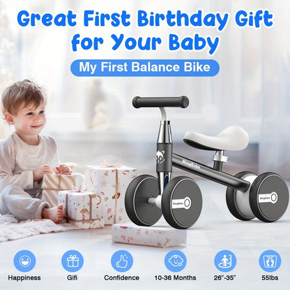 [Perfect First Birthday] Baby Balance Bike for 10-36 Month Toddler Boys & Girls, 4 Wheels Kids First Balance Bike, Perfect First Birthday & Children's Day Gifts