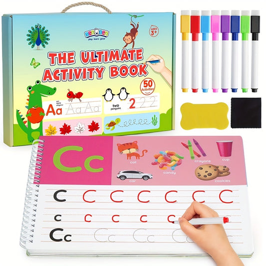 Preschool Learning Activities, 50 Pages, Tracing Books for Kids Kindergarten Workbooks, Practice Busy Book Educational Toys Birthday Christmas Gifts for Boys Girls
