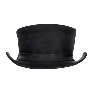 Genuine Leather Top Hat Steampunk – Shapeable Wide Brim Gentleman Hat for Men Women, Halloween Costume Topper, Deadman Victorian Derby Hat, Handcrafted Top-Grain Leather, Black, Sizes S-3XL