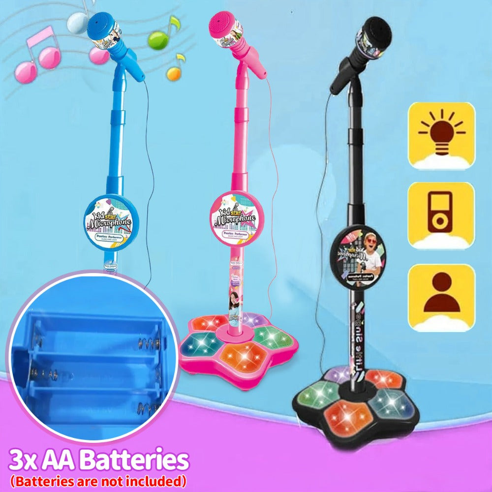 1 Set Kids Karaoke Microphone Toys - Kids Microphone Amplified Music Kids Microphone Random Print With Stand Analog Standing Karaoke Kids Singing Toys