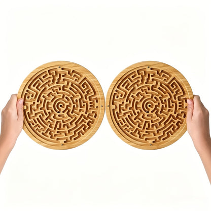 A Large Round Wooden Maze with PC Steel Ball, Balance Maze Board, Two Metal Ball Challenges And Maze Puzzles Is Used to Improve Concentration And Train Wooden Balance Board, Metal Ball Challenges And Puzzle Games, Which Is Suitable for Brain Training