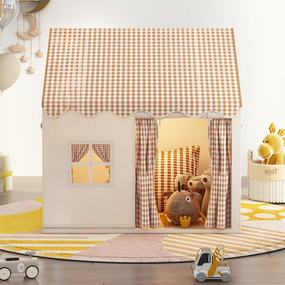 Kids Play Tent for Indoor & Outdoor – Lovely Checked Cabin Style Polyester Playhouse for Toddlers & Children, Role Play Pretend House, Perfect Birthday & Holiday Gift for Boys and Girls