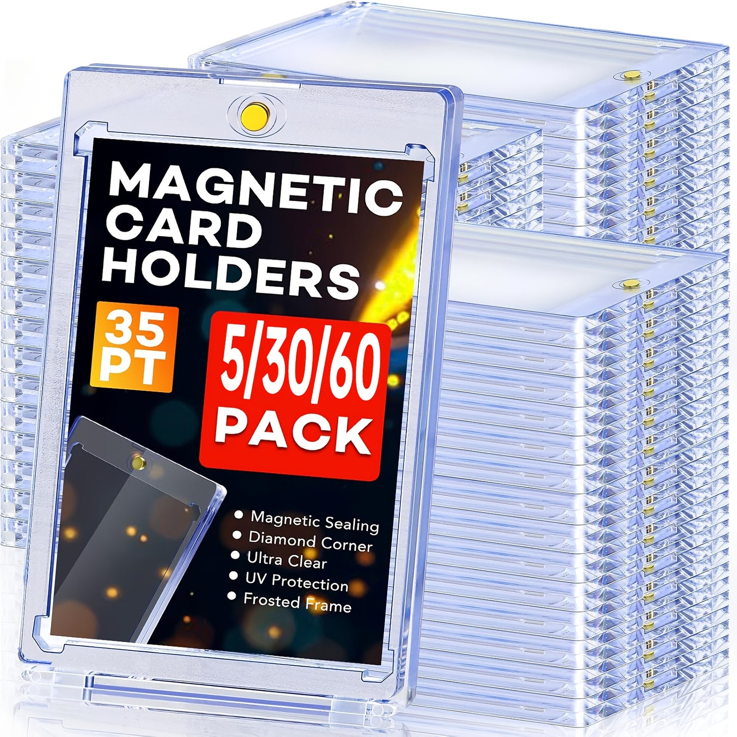 5/30/60pcs 35 Point Magnetic Trading Sports Card Holders One-Touch Hard Case Packs