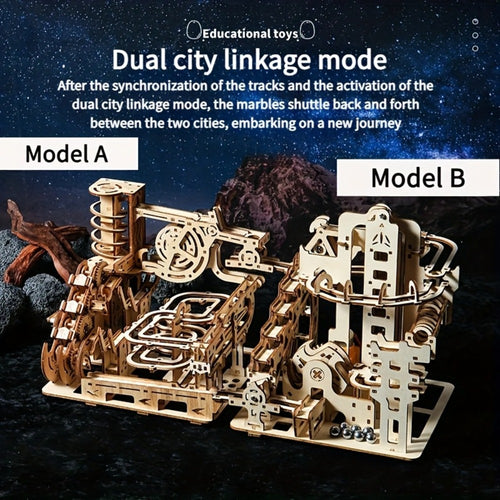 Wooden Ball Track Puzzle Model Kit – STEM Engineering Building Set for Adults & Teens, Kinetic Marble Run Expansion Sets A & B, Brain Teaser DIY Craft, Unique Birthday Gift for Men Women