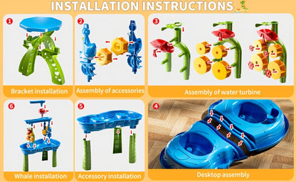 Sand Water Table for Kids 3-Tier Outdoor Sensory Play Table with Shovel Scoop & Strainer – Backyard Beach Summer Toy for Toddlers Boys Girls (Blue)
