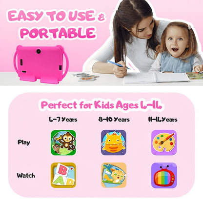 Kids Tablet 7 Inch Android 14 with 4GB RAM 32GB ROM, IPS Eye Protection Screen, Parental Controls & Pre-Installed Apps – WiFi Learning Tablet for Boys & Girls Ages 3-10