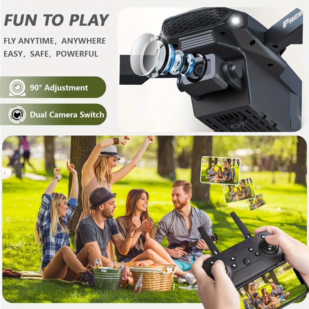 E88 Dual Camera Drone with 360° Stunt Flip & Surround Flight – Optical Flow Positioning, Intelligent Height Hold, Foldable Portable Body, 500mAh Battery, Indoor Outdoor RC Quadcopter for Adventure