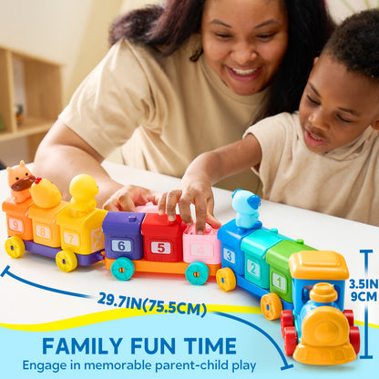 Farm Number Train Learning Toy For Toddlers, Counting, Matching And Sorting Learning Farm Train Including 9 Farm Animals And 1 Farmer, Christmas Birthday Gift For Baby Boys And Girls Age 1+