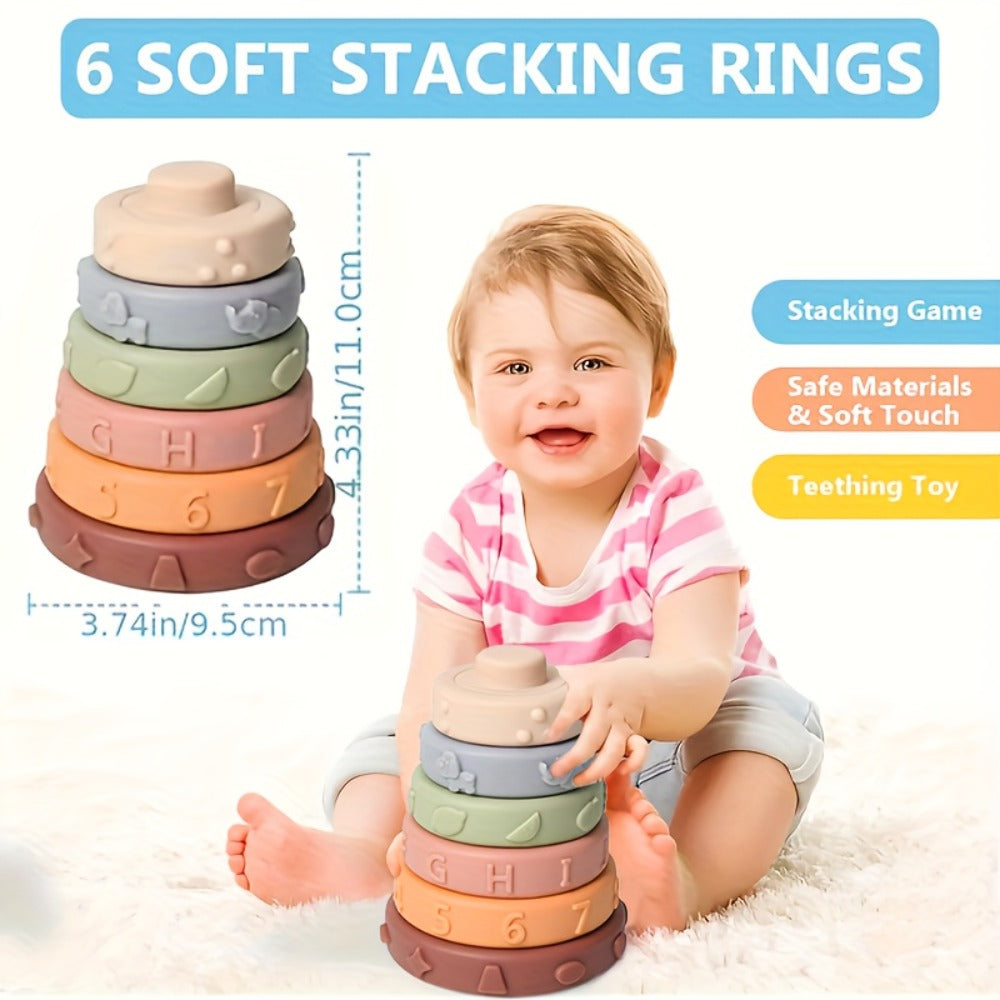 3-in-1 Sensory Stacking Toy Set for Toddlers – Hand-Eye Coordination & Fine Motor Skills Activity Kit with Soft Cloth Book, Spinning Top & Stacking Cups, Birthday Easter Gift for Baby Boys & Girls