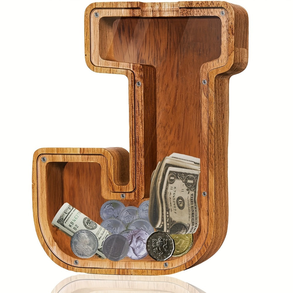 Personalized Wooden Piggy Bank for Kids – A-Z Alphabet Letter Initial Coin & Bill Savings Bank for Boys & Girls, Toddlers to Big Kids | Birthday Christmas Baby Shower Gift | Financial Literacy Toy & Room Decor