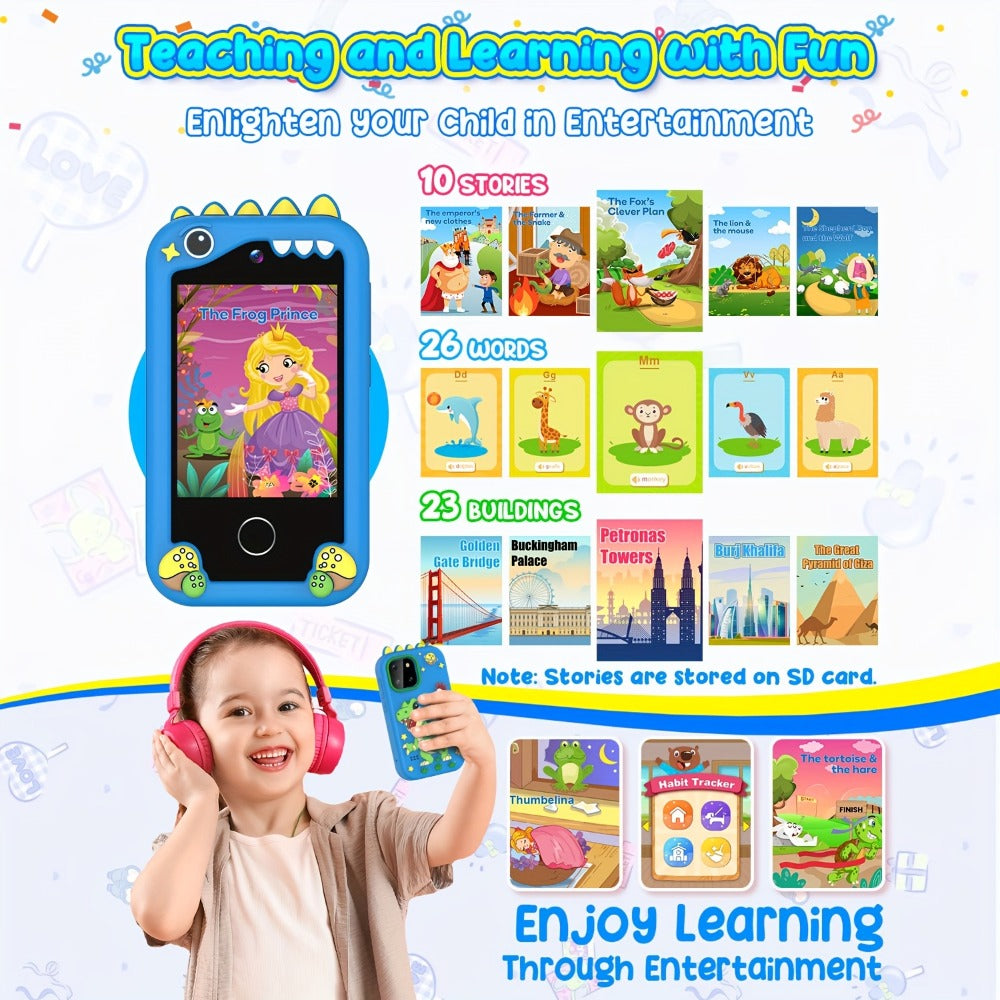 Kids Mobile Toy, Educational Toy with Dual Cameras, Touchscreen, And Stylish Design Portable MP3 Music Player, Games, Alarm Clock USB Rechargeable Christmas & Birthday Gift Kids' Theme Music Player Children's Mobile Phone Toy, Educational Toy